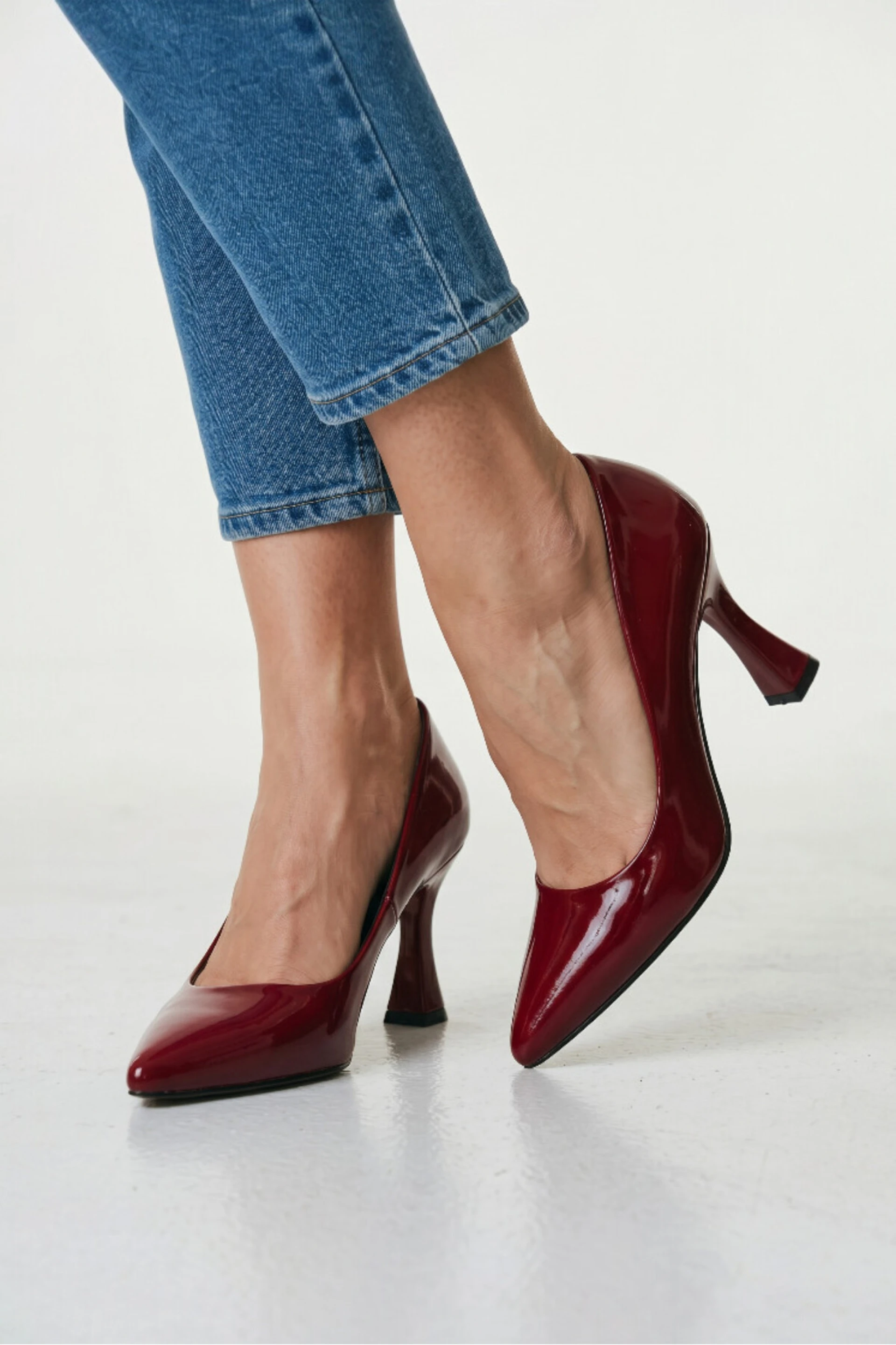 Firenze Bordo Rugan Kadeh Topuk Klasik Stiletto Kadın Ayakkabısı